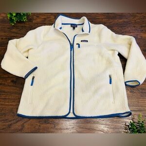 Women’s PATAGONIA Retro Pile Fleece Zip-up Jacket Sweater Size XL Natural Blue